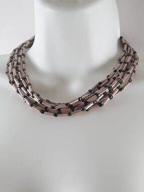 France ELENA CANTACUZENE PARIS 18" Multi-Strand Beaded Necklace Pewter